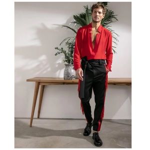 Orttu Men's Star Neck Sheer Cardigan in Red, Size S